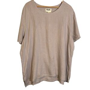 Flax Women’s Linen Light Purple Short Sleeve Tunic Top Round Neck